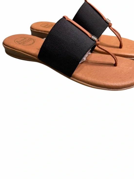 Andre Assous Black and Tan Slide Thong Sandals - Picture 3 of 8